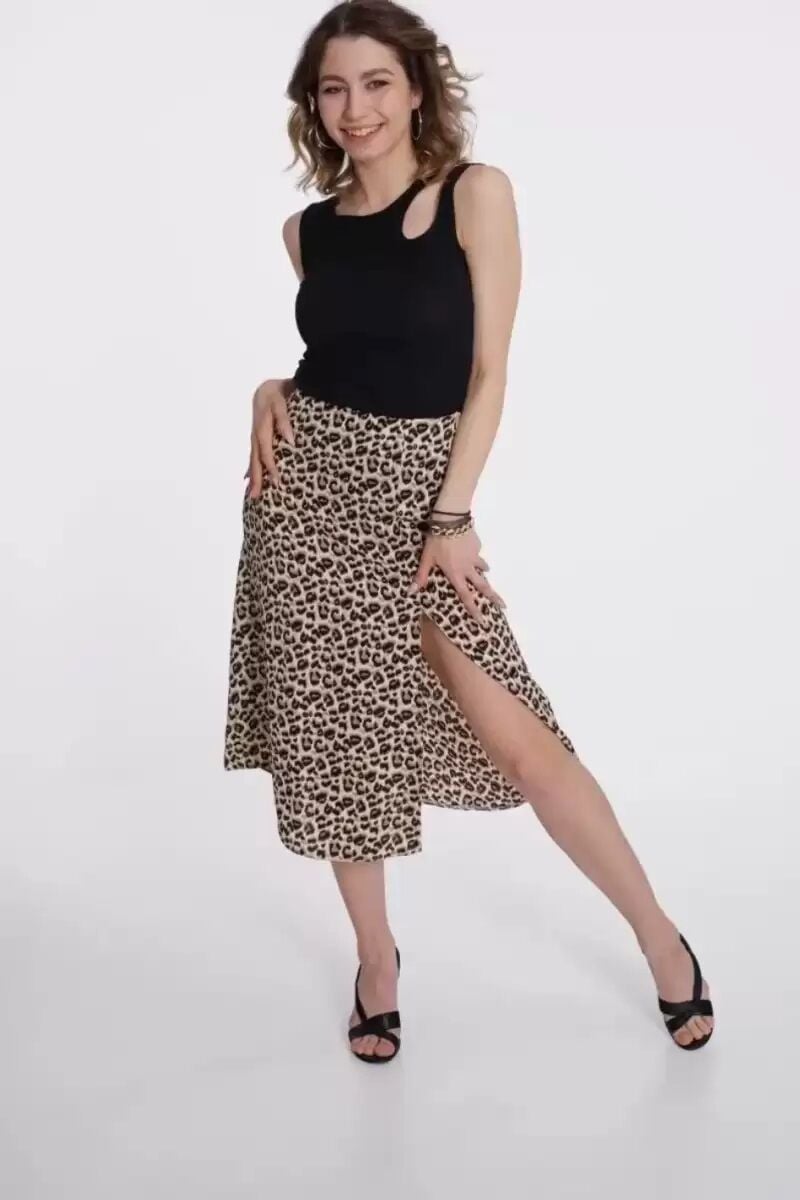 Leopar Yırtmaçlı Etek