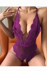 Mor dantelli özel bölgesi açık Babydoll