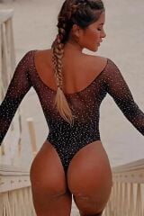 Taşlı Transparan Body  Fantezi  Vücut Çorabı