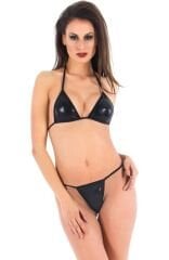 Siyah Deri Görünümlü Sütyen ve G-String Takım