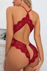 Kırmızı dantelli özel bölgesi açık Babydoll