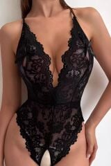 Siyah dantelli özel bölgesi açık Babydoll
